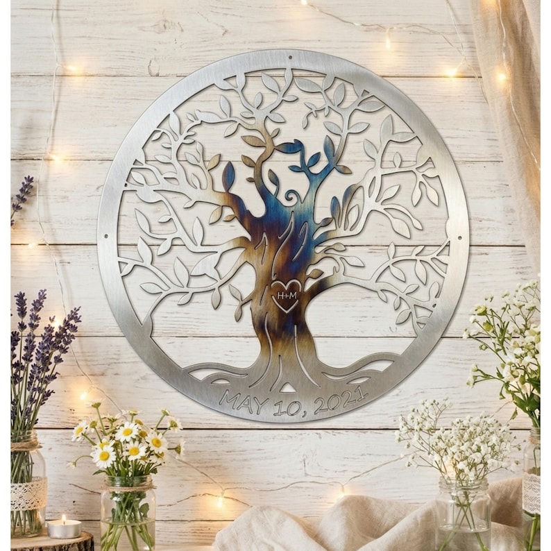 Personalized Love Tree Metal Artwork With Wedding Date
