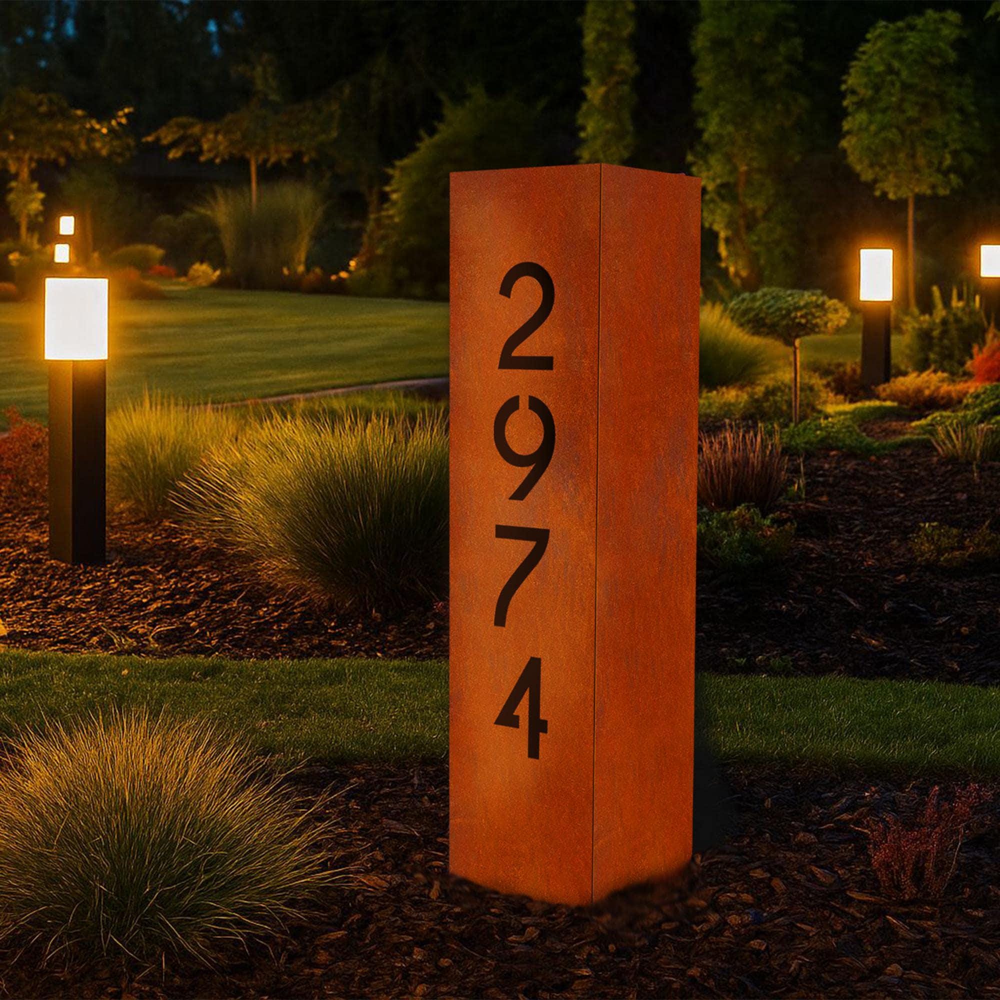 Large Garden Metal Address Sign, Custom Steel Outdoor Address Column ...