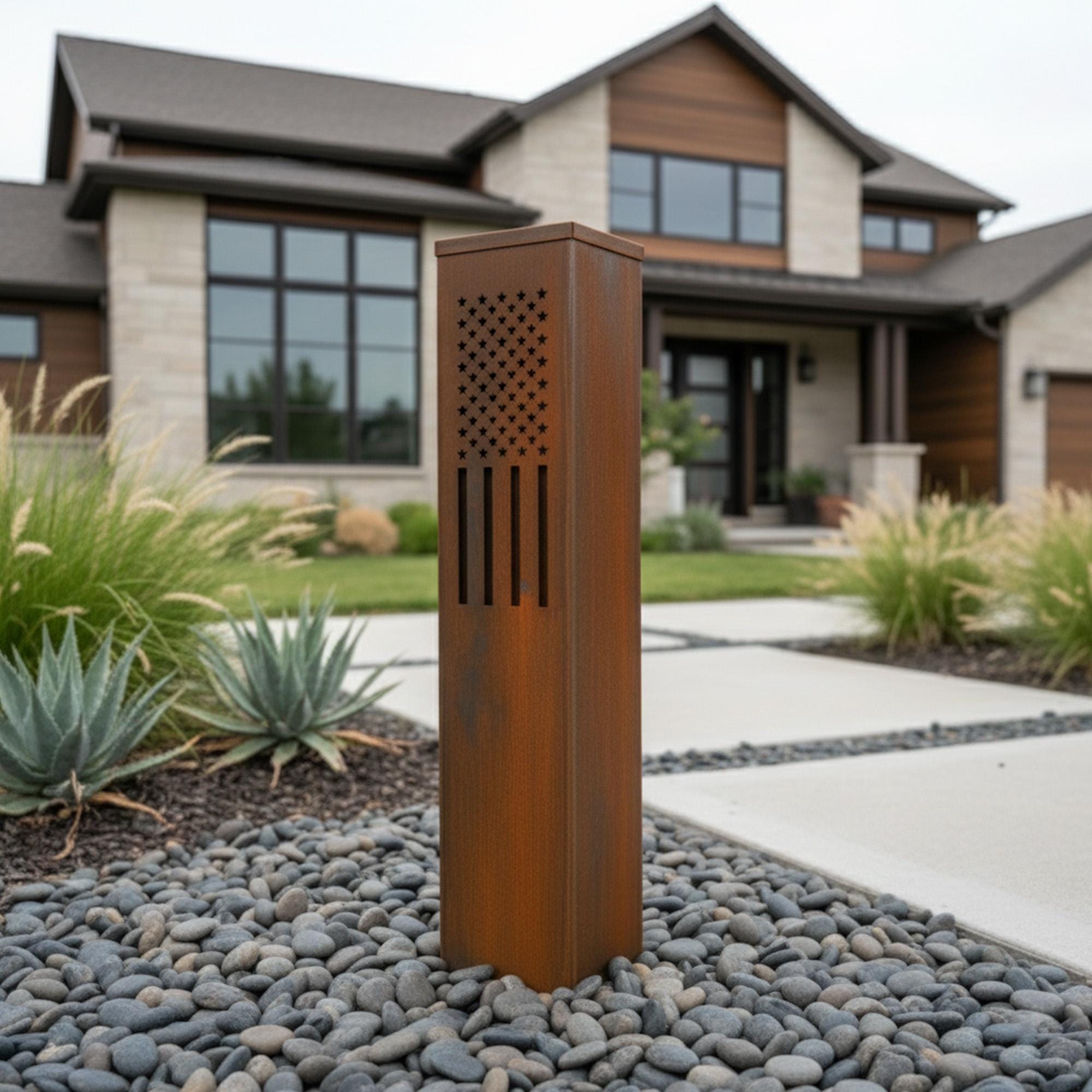 Modern Steel USA Flag Garden Column, Metal Yard Marker for Patriotic ...