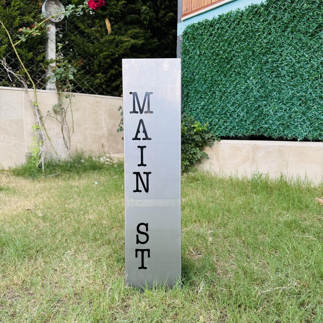 Custom Garden Address Column, Raw Steel Modern Outdoor Sign, Landscape ...