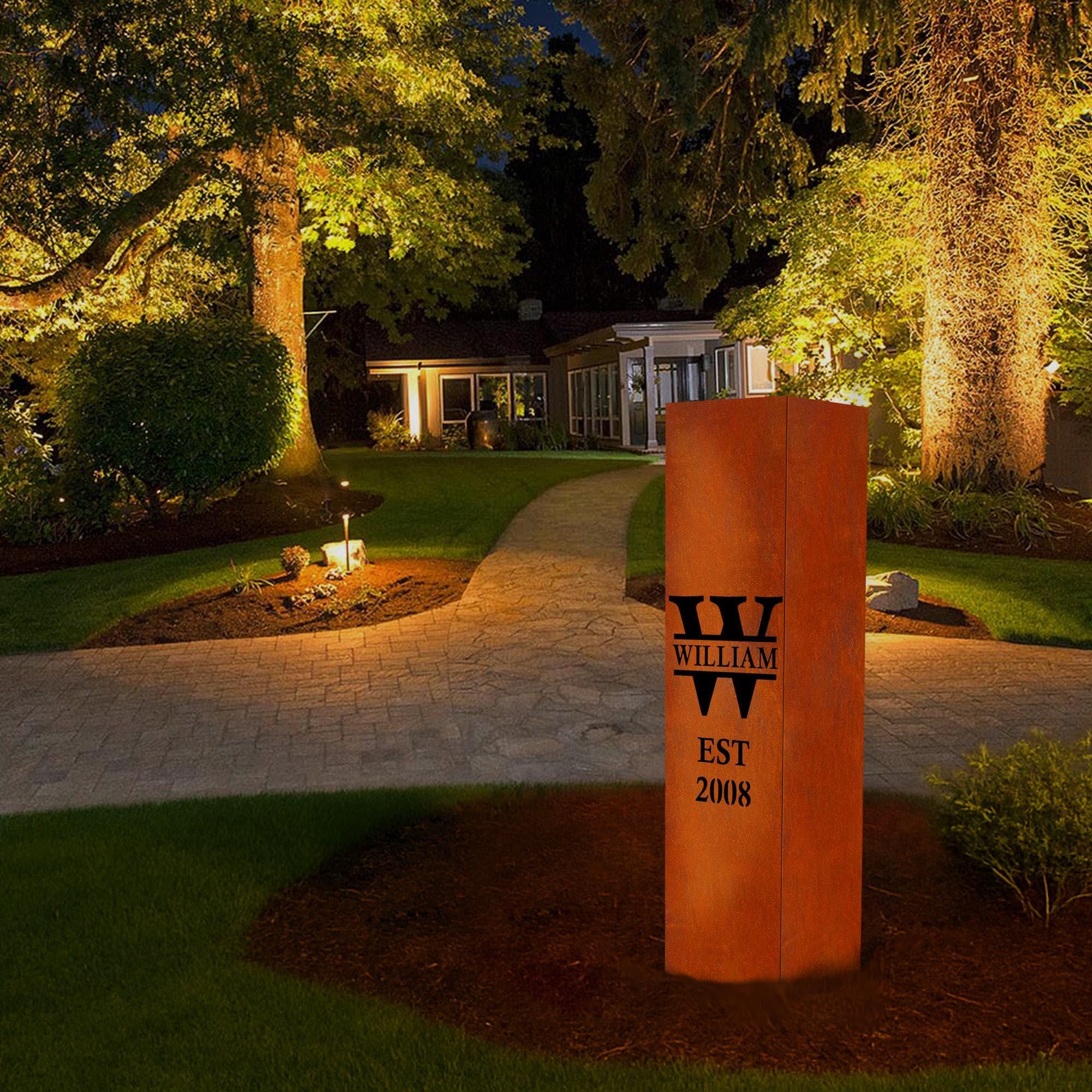 Custom Name Intail Letter Metal Garden Column Yard Sculpture, Well ...