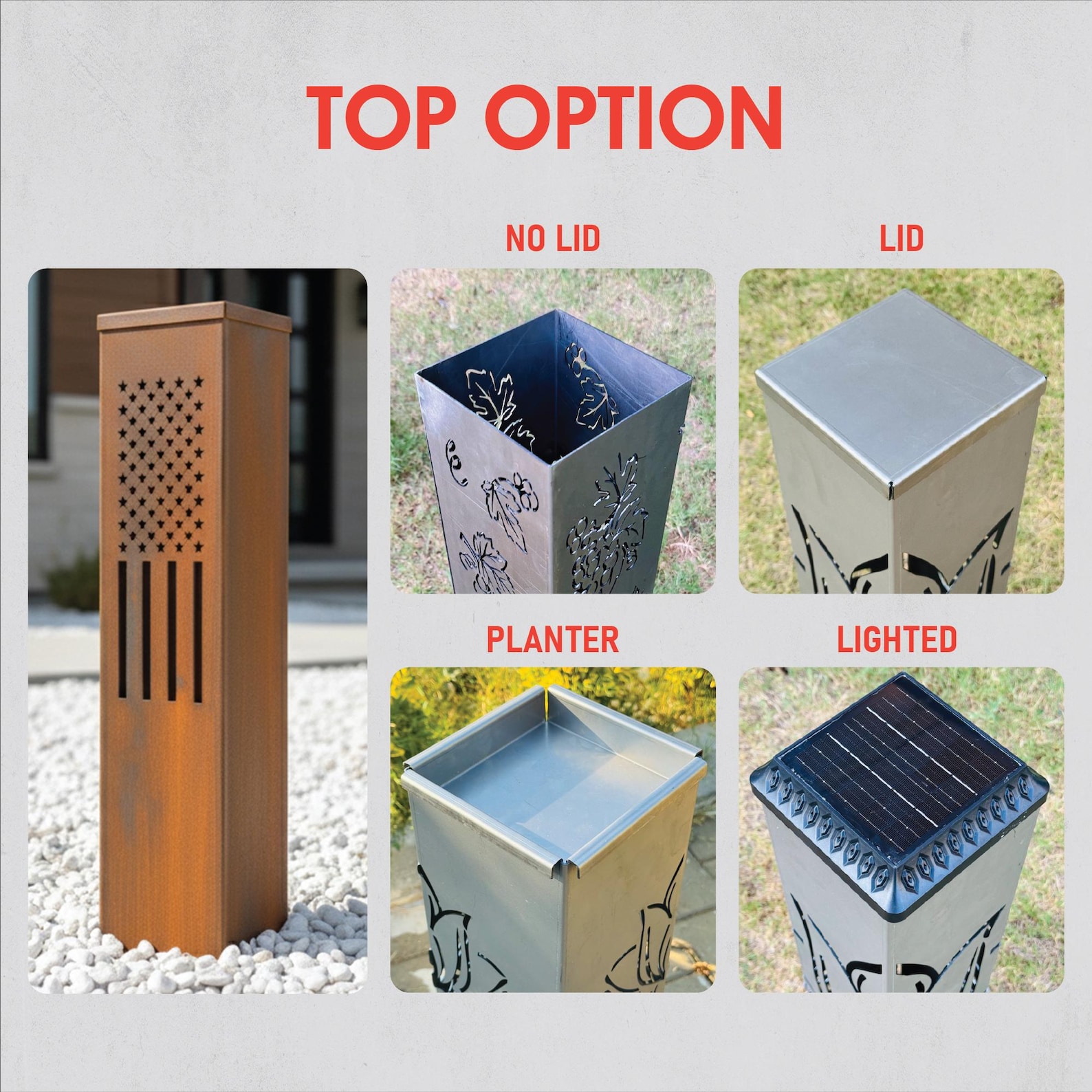Modern Steel USA Flag Garden Column, Metal Yard Marker for Patriotic ...