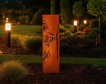 Steel Garden Column Bamboo Themed, Luxury Garden Decor, Outdoor Metal Sculpture for Yard, Outdoor Patio Decor, Metal Large Garden Sculpture