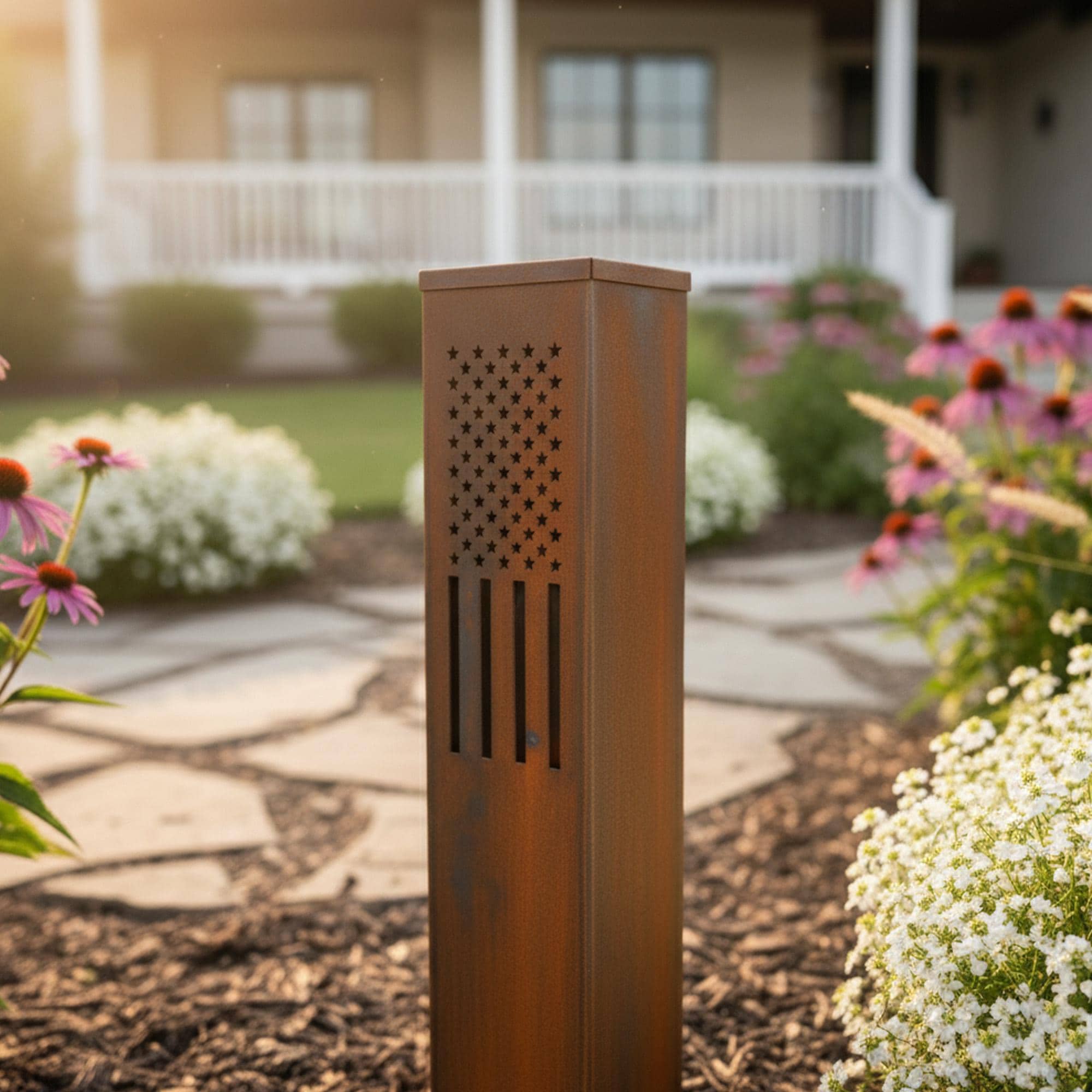 Modern Steel USA Flag Garden Column, Metal Yard Marker for Patriotic ...