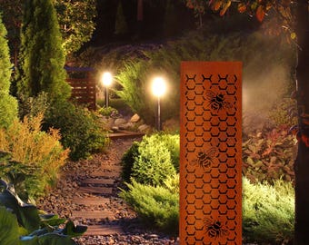 Beehive Garden Column Decor Light Option, Rust Bee Design Landscape Light Cover, Beekeeper Enthusiast Gift, Garden Statue, Housewarming Gift