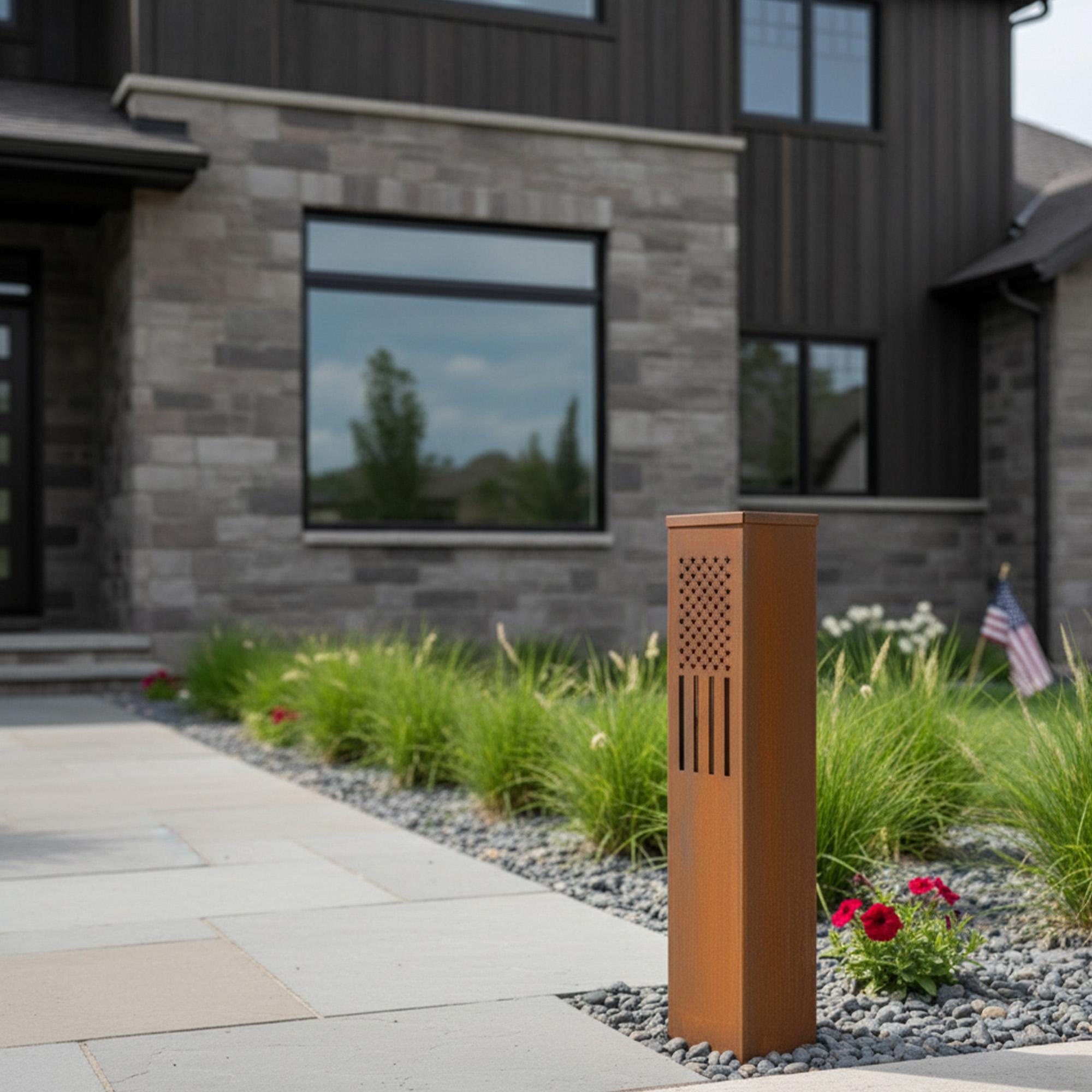 Modern Steel USA Flag Garden Column, Metal Yard Marker for Patriotic ...