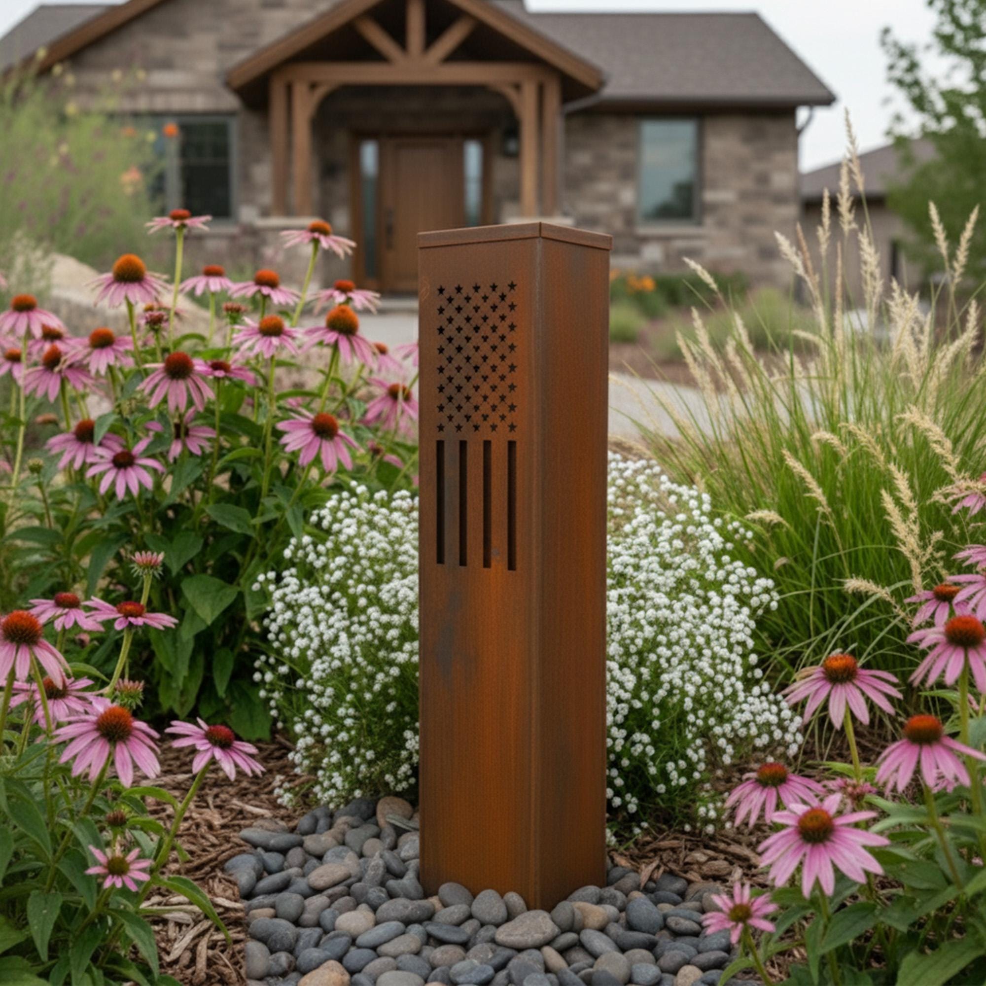 Modern Steel USA Flag Garden Column, Metal Yard Marker for Patriotic ...