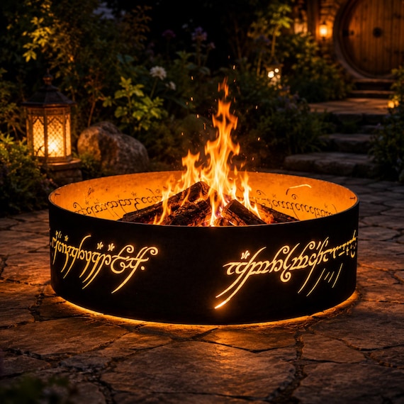 Metal Black Speech Garden Fire Pit Ring, Famous Handwriting Steel Fire Pit, Gift For Geeks, Fire Pit For Backyard, Elvish Fire Pit Ring Gift