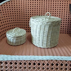 Handmade Rattan Basket Set with Lids - Woven Decorative Storage Baskets