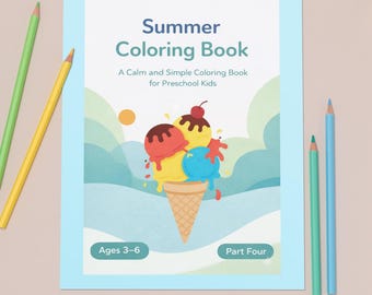 Libro de actividades imprimible, tranquilo y sencillo. Libro para colorear de verano para niños de 3 a 6 años. Habilidades motoras finas. PDF digital.