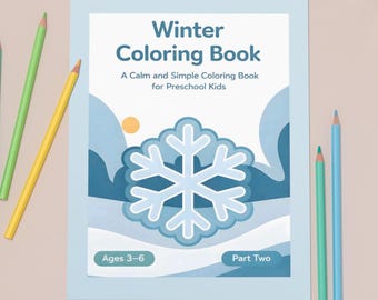 Libro para colorear de invierno para niños de 3 a 6 años, 40 páginas imprimibles, actividad tranquila para preescolar, contornos simples y llamativos, descarga instantánea en PDF.
