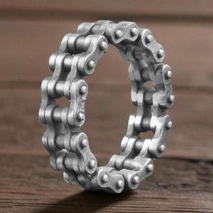 Bike Chain Ring for Men – 925 Sterling Silver Industrial Punk Jewelry, Mechanical Gear Band, Bold Statement Gift for Him, Biker Style Ring