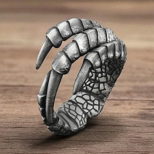925 sterlingzilveren drakenklauwring voor heren – Gothic Fantasy-sieraden, verstelbare klauwontwerp, cadeau voor hem, symbool van kracht en vuur