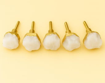 Set di 5 pomelli in agata bianca, maniglie rosa per mobili e cassetti