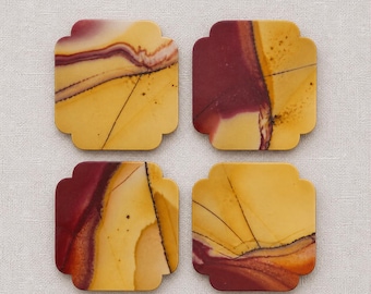 Mookaite Jasper Agate Coaster Set of 4 | Stone Drink  Coasters | Housewarming Gifts