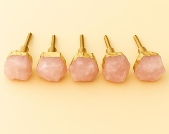 Set di 5 pomelli in quarzo rosa e agata per mobili e cassetti rosa