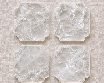 Juego de 4 posavasos de cuarzo transparente / Posavasos de cristal natural
