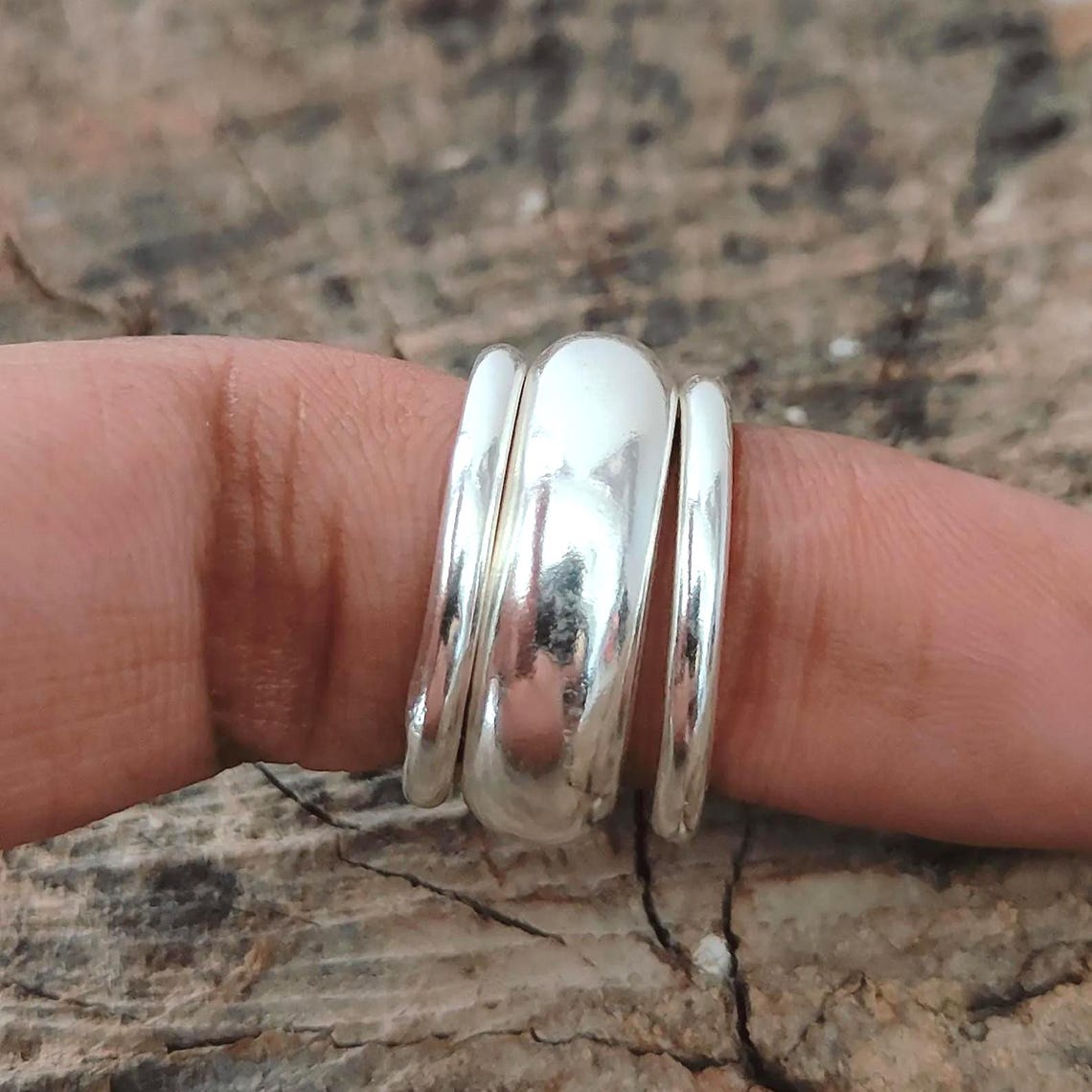 925 Sterling Silver Dome Ring, Wide Cigar Band, Chunky Stacking Ring - Etsy