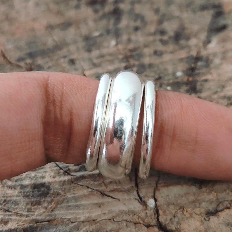 925 Sterling Silver Dome Ring, Wide Cigar Band, Chunky Stacking Ring - Etsy