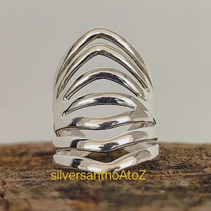 925 sterlingsilverring med bred band, vintage vågig ring med flera rader