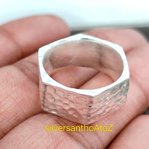 Vintage Hammered Bolt Nut Modern Ring 925 Sterling Silver Ring Minimalist Nut Hardware Ring Chunky Unisex Silver Ring Geometric Chunky Ring