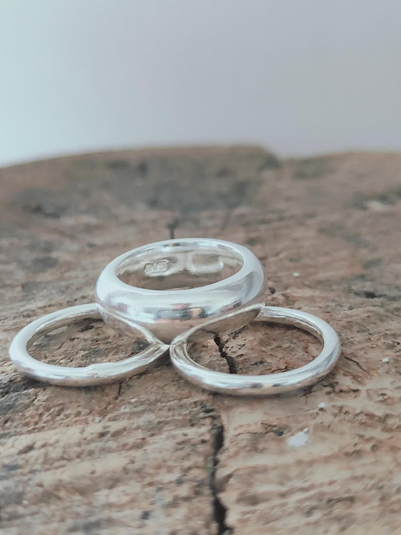 925 Sterling Silver Dome Ring, Wide Cigar Band, Chunky Stacking Ring - Etsy