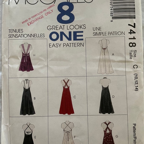 McCall's 7418 Pattern Misses' Dress in 2 lengths Sz 10, 12, 14 UNCUT