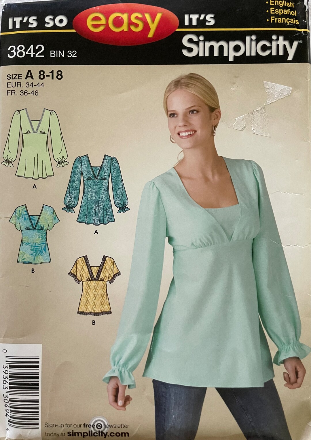 Simplicity 3842 Pattern Misses' Pullover Bias Tunic or Top Sz 8 - 18 ...