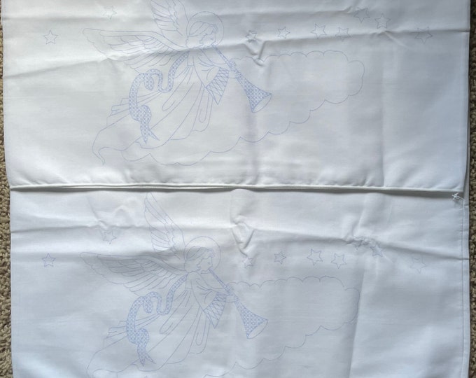 Stamped Pair of Pillowcases Cross Stitch Embroidery Angel Etsy