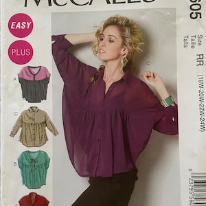 McCall's 6605 Pattern Women's Easy Tops & Tunic Sz 18W - 24W UNCUT