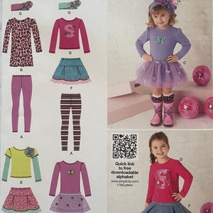 Simplicity 1785 Pattern Girls&#39; Skirt, Knit Dress, Top, Leggings, Headband  Sz 4 - 8 UNCUT