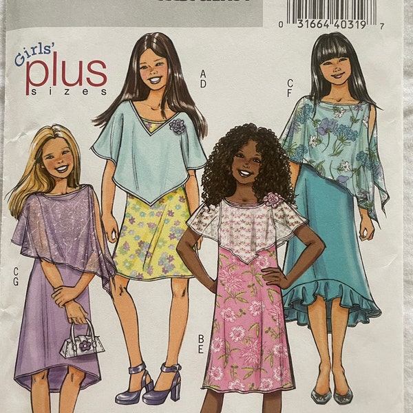 Butterick 4681 Pattern Girls' Poncho & Dress Size 7, 8, 10, 12, 14 UNCUT