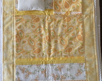 18&quot; Doll Bed Quilt, Pillow, Pillowcase Set Yellow