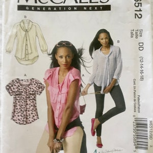 McCall&#39;s 6512 Pattern Misses&#39; Blouses Sz 12 - 18 UNCUT