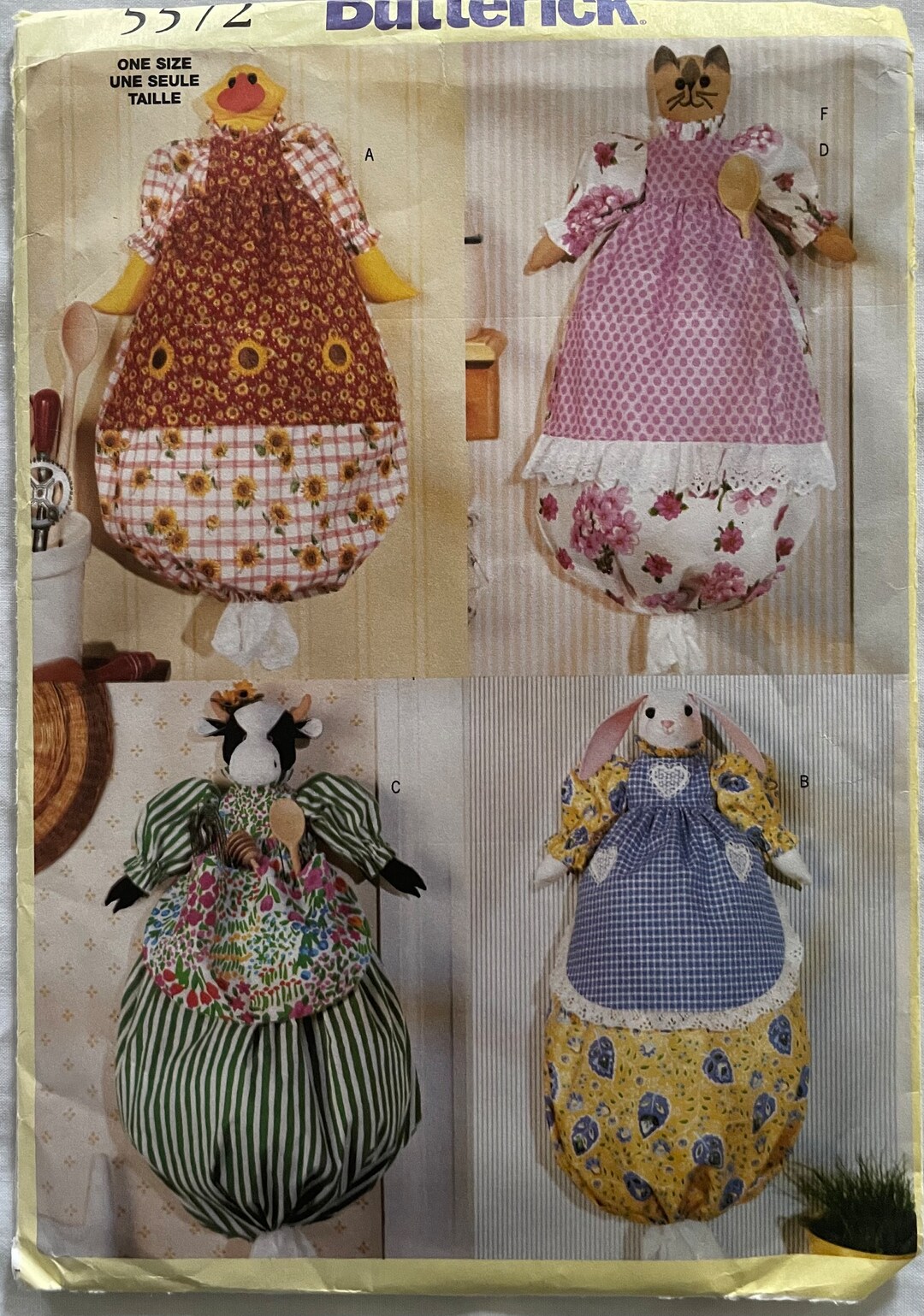 Butterick 5572 Pattern Animal Plastic Bag Holders UNCUT Etsy