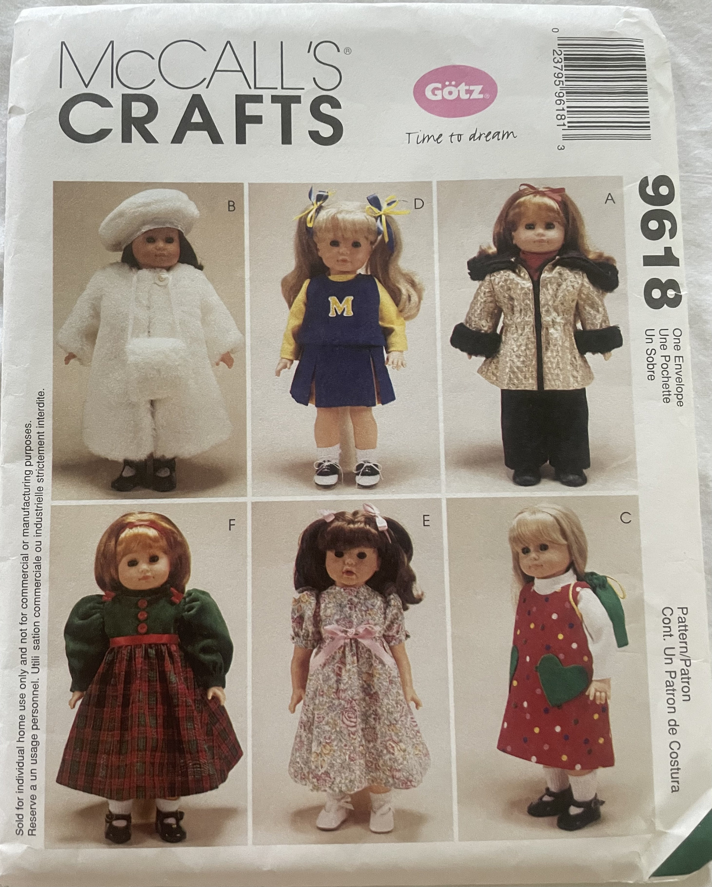 McCall's 9618 Pattern 18" Doll Clothes  UNCUT