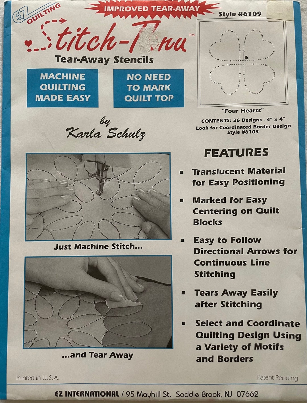 EZ Quilting Stitchthru Tearaway Stencils Four Hearts Etsy