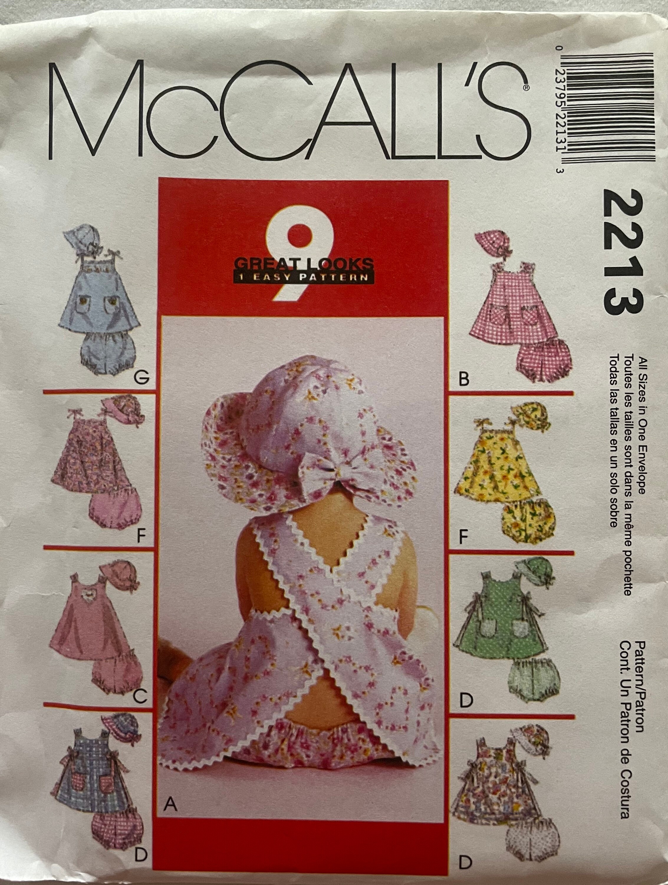 McCall's 2213 Pattern Infants' Dresses, Panties, Hat  Sz S - XL UNCUT