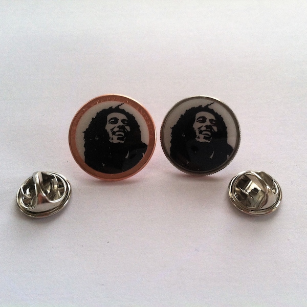 Bob Marley Lucky "Pinny" Penny Pin or Dime Pin Black and White