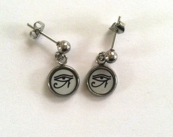 Small Eye of Horus Stainless Steel Post Earrings Egyptian