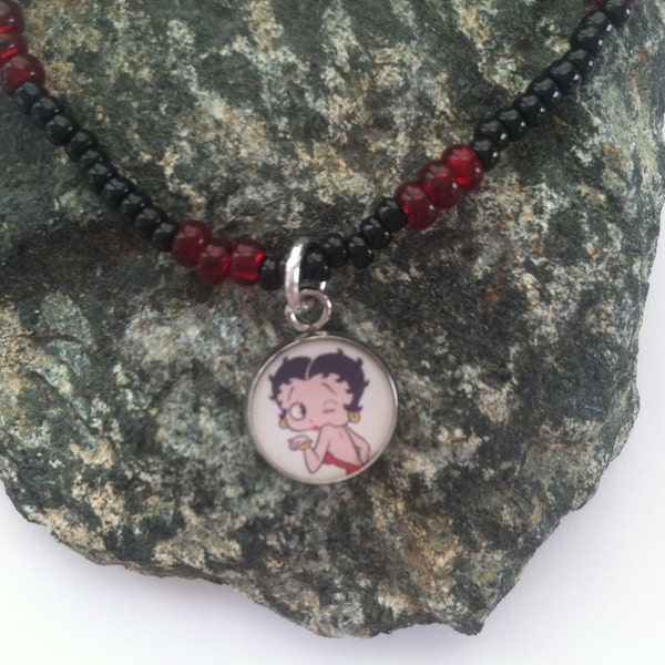 Betty Boop Seed Bead Stretch Charm Bracelet choose size a wink and a kiss