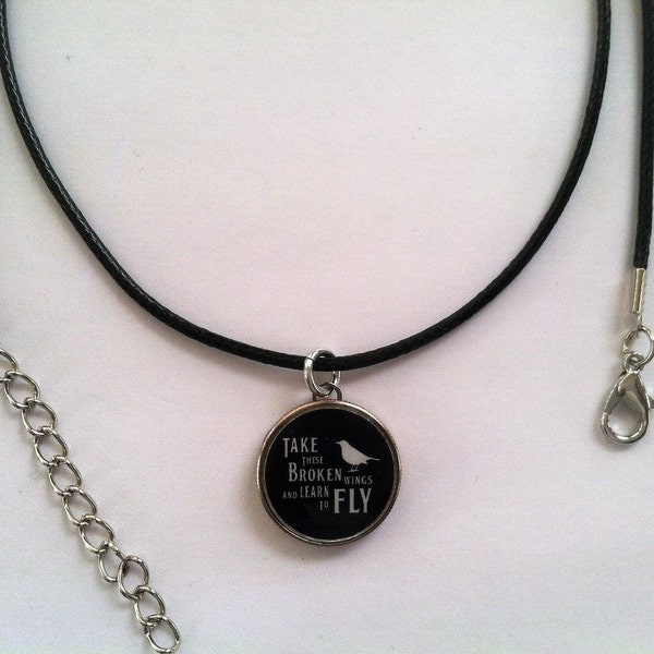 Blackbird Dime Pendant on Chain or Cord Necklace Song Lyrics 2-sided