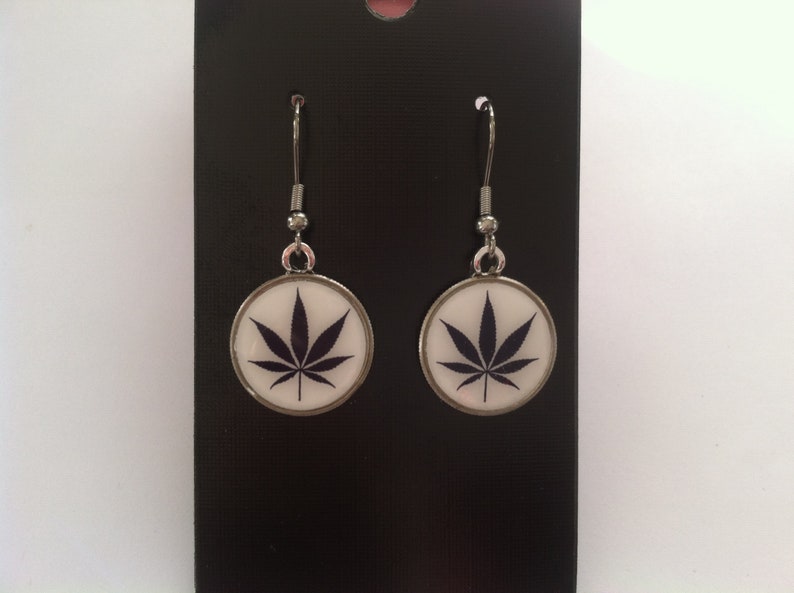 New Lighter Weight Marijuana Leaf Dime Earrings Stainless Steel Ear Wires Handmade Cannabis