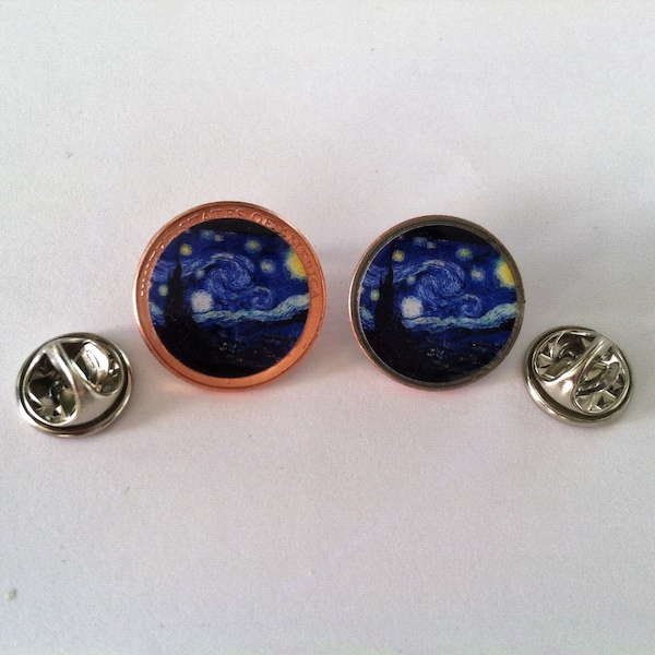 Vicent Van Gogh Starry Night Lucky "Pinny" Penny Pin OR Dime Pin