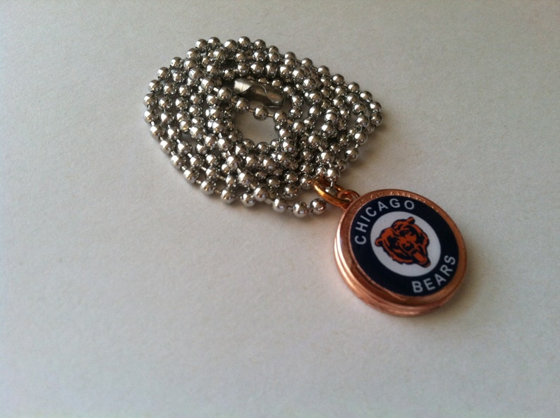 Lucky Penny Pendant Chicago Bears Charm on chain OR Satin Cord Necklace Football