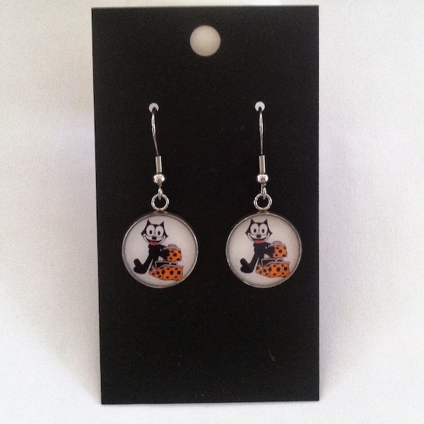 Felix the Cat Stainless Steel  Earrings Ear Wires bag of tricks Light and Comfortable