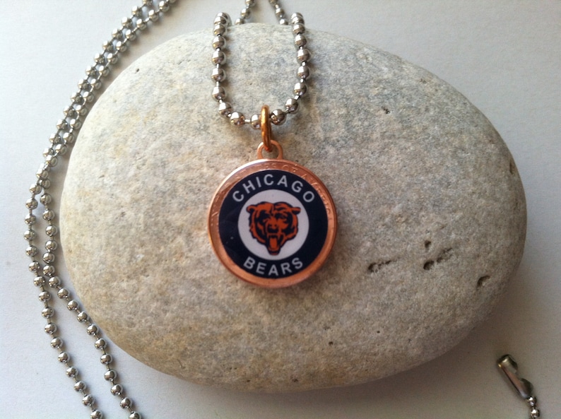 Lucky Penny Pendant Chicago Bears Charm on chain OR Satin Cord Necklace Football