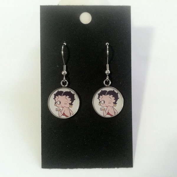 Betty Boop a Wink and a Kiss Stainless Steel  Earrings Ear Wires Light and Comfortable
