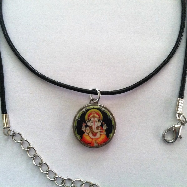 Ganesh Dime Pendant Charm Necklace on Chain or Cord Ganesha 2-sided
