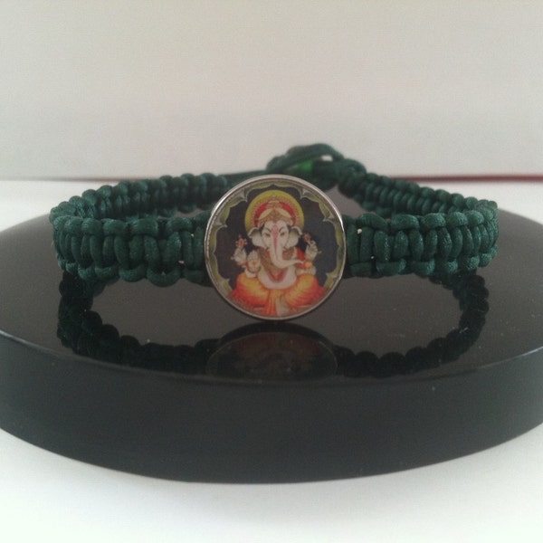 Ganesh Green Cord Macrame Bracelet Choose size Ganesha